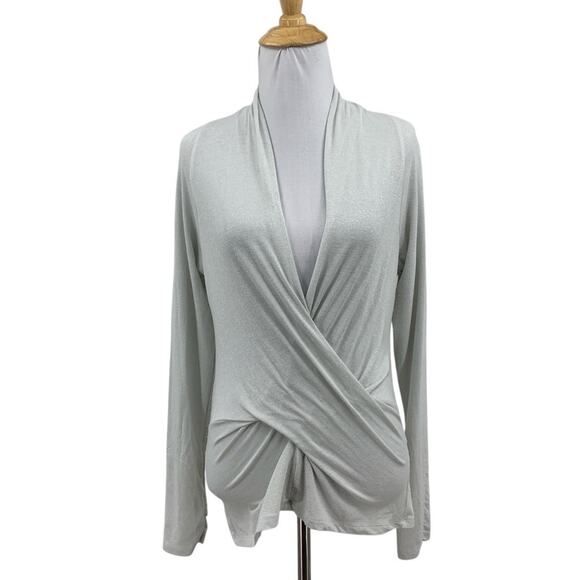 Cache Top Womens L Large Dove Crisscross Front Long Sleeve Plunge VNeck Pullover - Picture 1 of 10